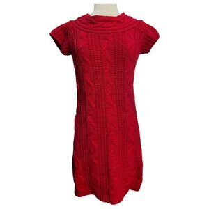 Short red cable knit sweater dress